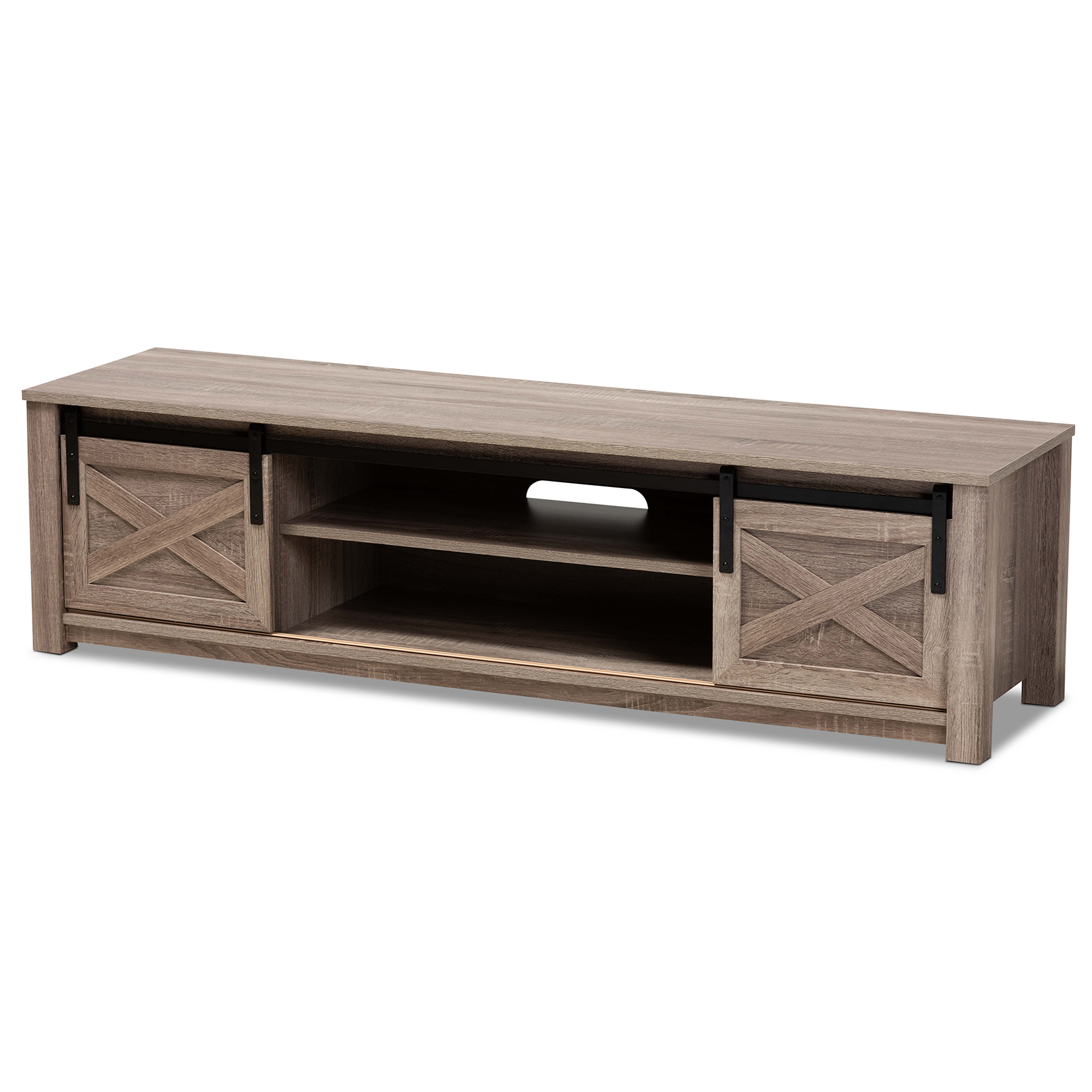 Baxton Studio Bruna Modern and Contemporary Farmhouse White-Washed Oak Finished TV Stand
